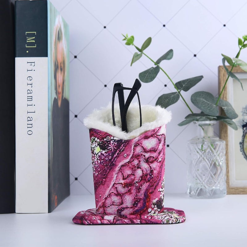 Siveit Eyeglass Holders, PU Leather Eyeglass Holder Stands with Soft Plush Lining - 2 Packs (Plum Flower) - Image 5