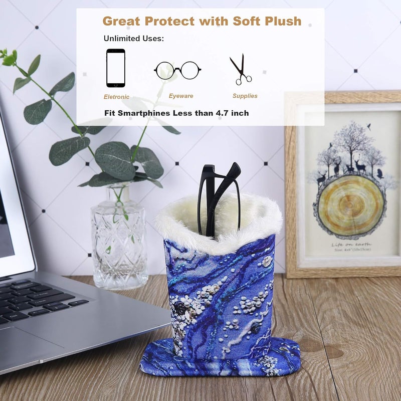 Siveit Eyeglass Holders, PU Leather Eyeglass Holder Stands with Soft Plush Lining - 2 Packs (Plum Flower) - Image 3