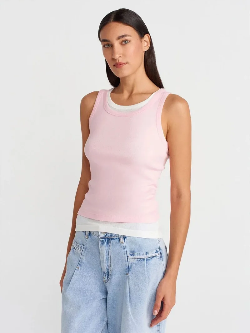 ديلفين Dilvin Ribbed Cotton Sleeveless Cami Blouse