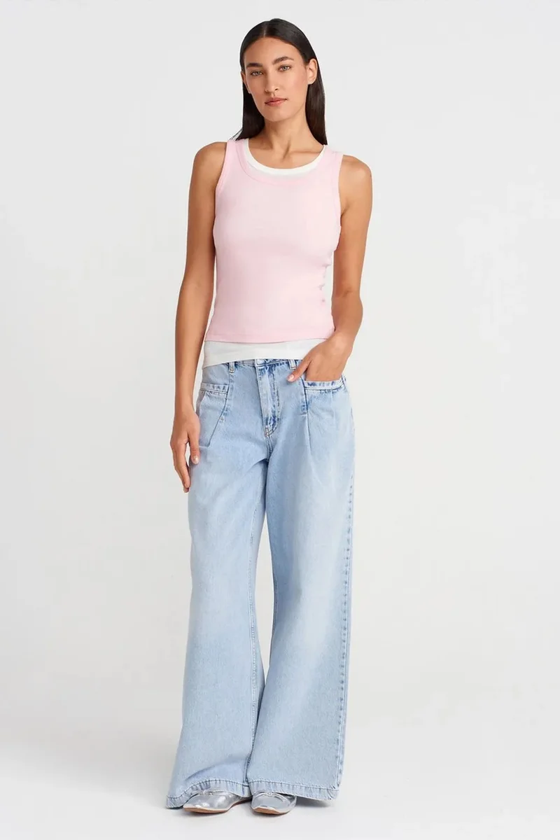 Dilvin Blush Pink DILVIN Ribbed Cotton Sleeveless Cami Blouse for Women | Best Price UAE