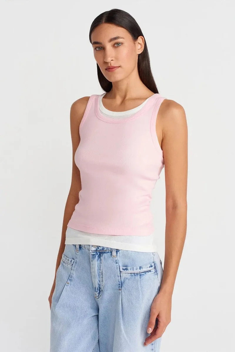 DILVIN Ribbed Cotton Sleeveless Cami Blouse