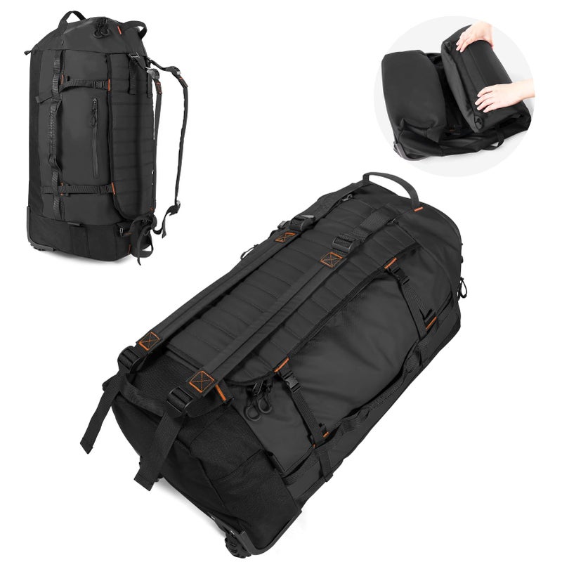 Vomgomfom 86L Foldable Duffle Bag with Wheels - Waterproof Rolling Travel Bag, Collapsible Luggage No Telescopic Handle, for Men Women Camping Sports Weekend Trips,Black - Image 1
