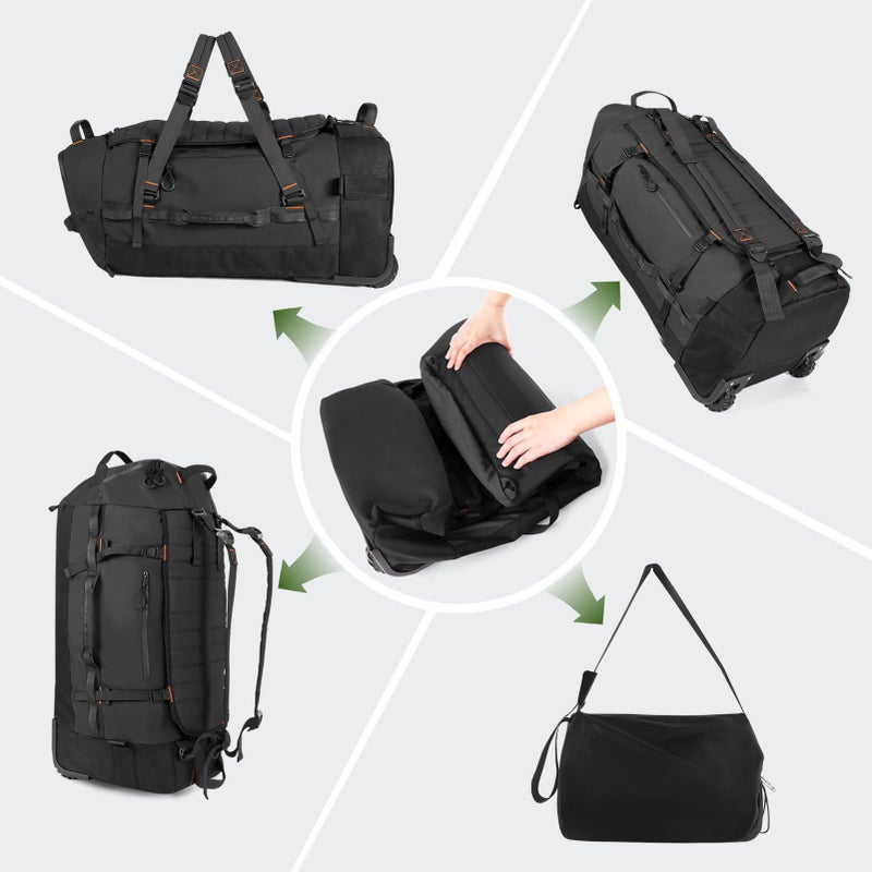 Vomgomfom 86L Foldable Duffle Bag with Wheels - Waterproof Rolling Travel Bag, Collapsible Luggage No Telescopic Handle, for Men Women Camping Sports Weekend Trips,Black - Image 5