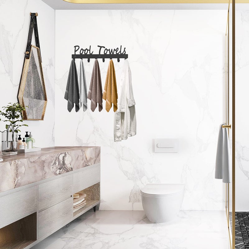 Topspeeder Pool Towel Hooks for Bathroom Wall Mount Towel Rack Towel Holder Carbon Steel Hanger Organizer Indoor Outdoor for Robe, Towel, Coat, Swimsuit, Umbrella, Bag, Keys(Matte Black) - Image 5
