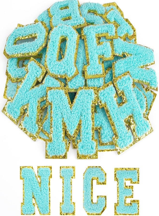 ASTARON 26 Pcs Self Adhesive Letter Patches Chenille Letters Stickers, A-Z Embroidered Applique Patches Alphabet Cloth Patch for Clothes, Bags, Hat, Phone Case, DIY Accessories (Lake Blue) - Image 1