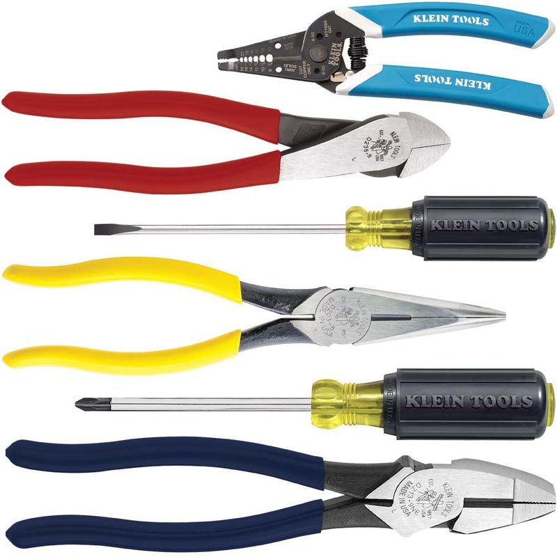 Klein Tools 80080 Hand Tool Kit includes 2 Screwdrivers Made in USA 3 Pliers Wire Stripper and Cutter for Electricians 6Piece