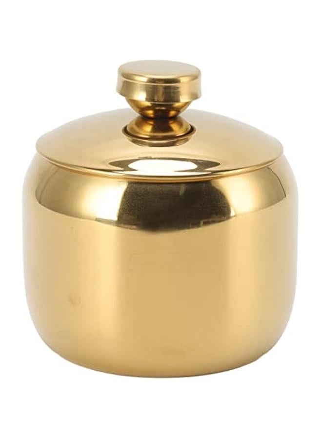 Sugar Bowl , Sugar Dispenser , Stainless Steel Sugar Pot With Lid , Drum Shape Small Condiment Container for Home and Kitchen(Gold)  - Image 1