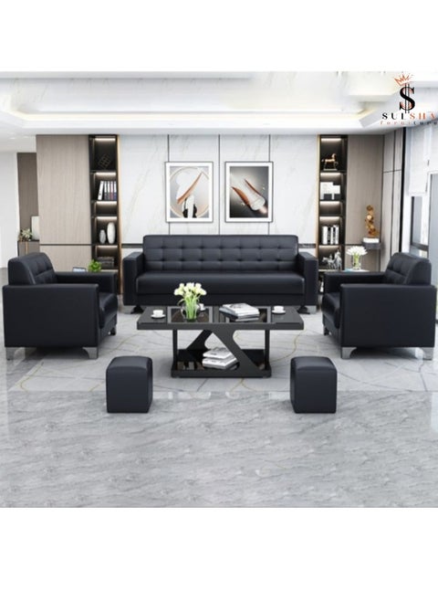 Sulsha جديد جودة عالية أريكة مكتب تصميم الترفيه مكتب انتظار أريكة صالة منطقة أريكة 5 مقاعد أريكة الاستقبال الحديثة 3 + 1 + 1 أسود