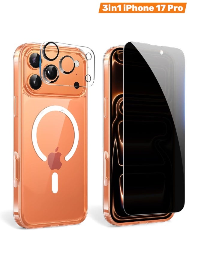 3in1 Privacy case for iPhone 17 Pro, a set consisting of a protective case that is scratch and yellowing-resistant in the short term and supports MagSafe wireless charging, a shatterproof privacy screen protector, and a glass camera protector, a complete set to protect your device from scratches, drops and breakage (3in1) - Image 1