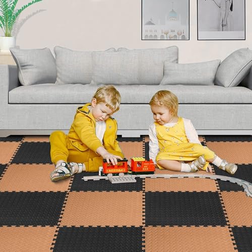 SIGNATRON Exercise Mat Puzzle Gym Mat Interlocking Foam Mats EVA Foam Floor Tiles with Protective Flooring for Gym Equipment Workouts, 12mm Thick (Brown - Black 12mm, 12 Tiles - 48 Square Feet) - Image 3