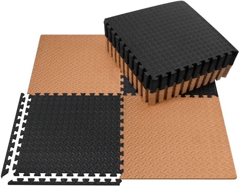 SIGNATRON Exercise Mat Puzzle Gym Mat Interlocking Foam Mats EVA Foam Floor Tiles with Protective Flooring for Gym Equipment Workouts, 12mm Thick (Brown - Black 12mm, 12 Tiles - 48 Square Feet) - Image 2