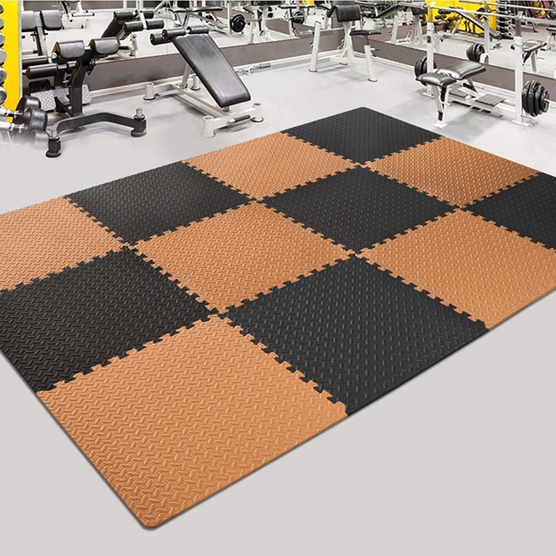 SIGNATRON Exercise Mat Puzzle Gym Mat Interlocking Foam Mats EVA Foam Floor Tiles with Protective Flooring for Gym Equipment Workouts, 12mm Thick (Brown - Black 12mm, 12 Tiles - 48 Square Feet) - Image 4