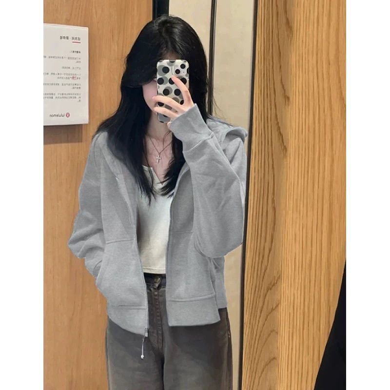 Korean Style Lazy Style Apricot Short Hooded Sweater Coat Women'S Early Autumn Wear New Style Short Cardigan For Small Men - Image 5