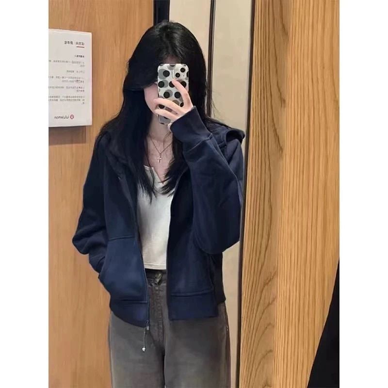 Korean Style Lazy Style Apricot Short Hooded Sweater Coat Women'S Early Autumn Wear New Style Short Cardigan For Small Men - Image 4