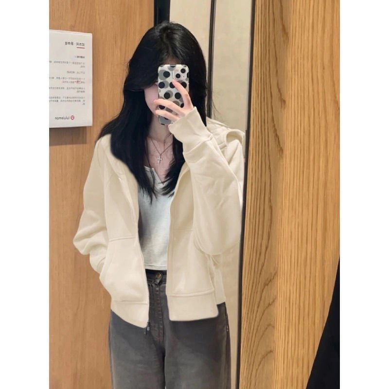 Korean Style Lazy Style Apricot Short Hooded Sweater Coat Women'S Early Autumn Wear New Style Short Cardigan For Small Men - Image 2