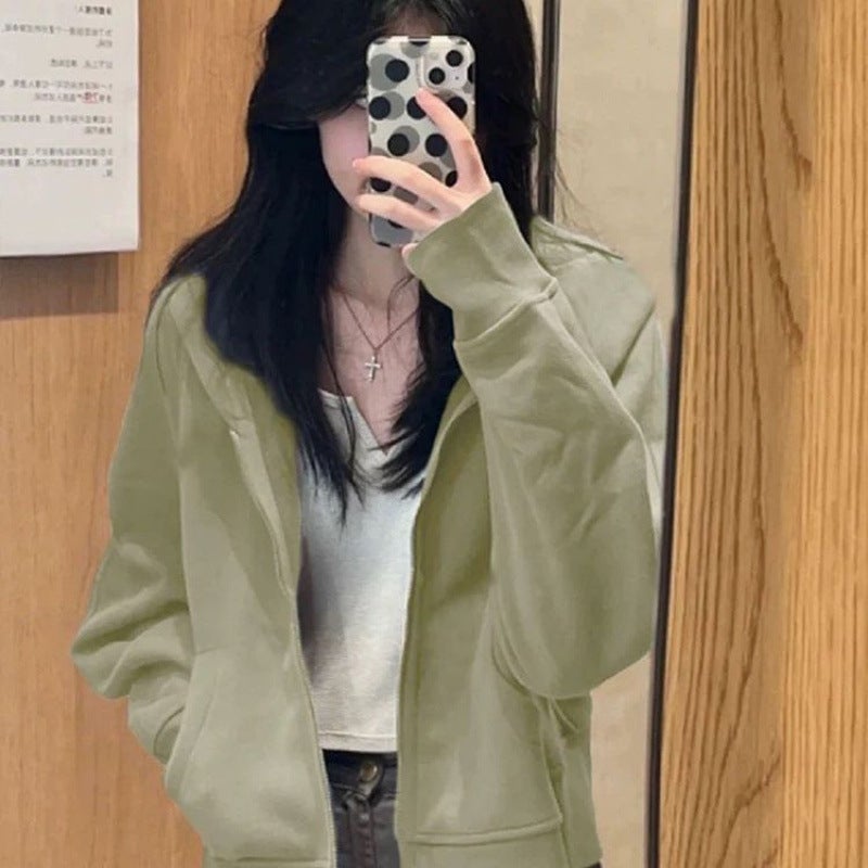 Korean Style Lazy Style Apricot Short Hooded Sweater Coat Women'S Early Autumn Wear New Style Short Cardigan For Small Men - Image 3