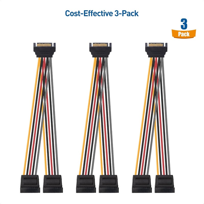 CableMatters 3-Pack 15 Pin SATA Power Splitter Cable - 8 Inches, SATA Power Y-Splitter Cable - Image 5