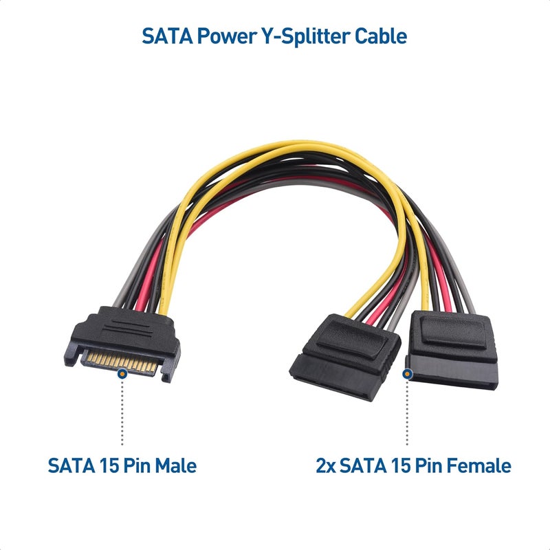 CableMatters 3-Pack 15 Pin SATA Power Splitter Cable - 8 Inches, SATA Power Y-Splitter Cable - Image 2