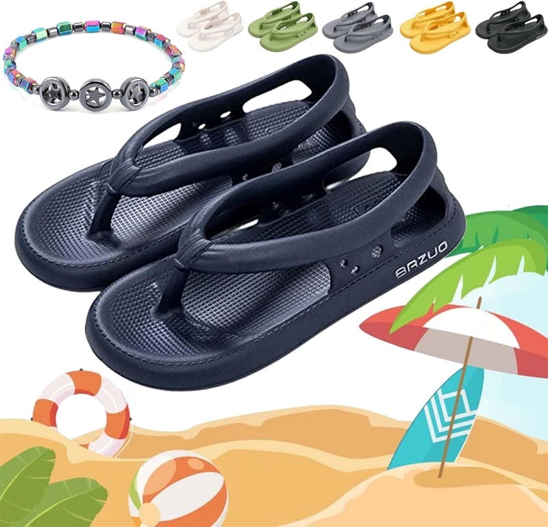 Bazuo Sandals, Summer New Beach Non-Slip Flip Flops, EVA Thick Sole Non Slip Quick-Dry Flip Flops, Bazuo Slides for Women and Men Women10.5-11/Men9-10 Blue - Image 1