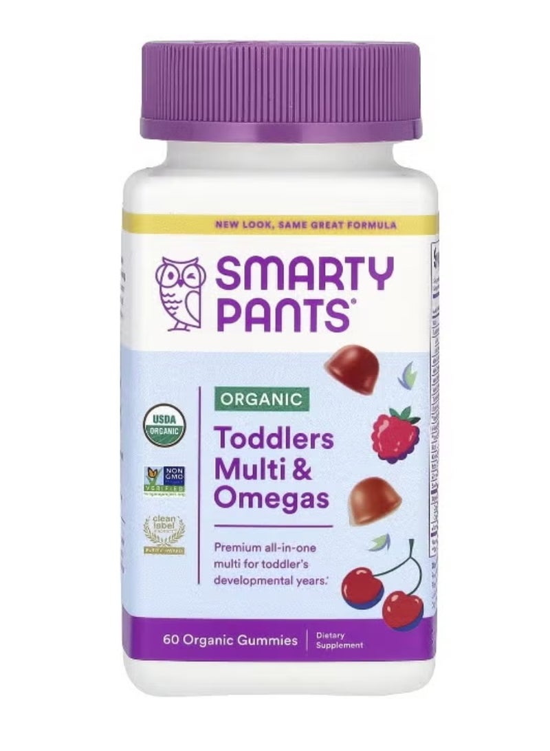 SmartyPants Organic Toddlers Multi & Omegas Cherry and Mixed Berry Gummies - 60 Gummies