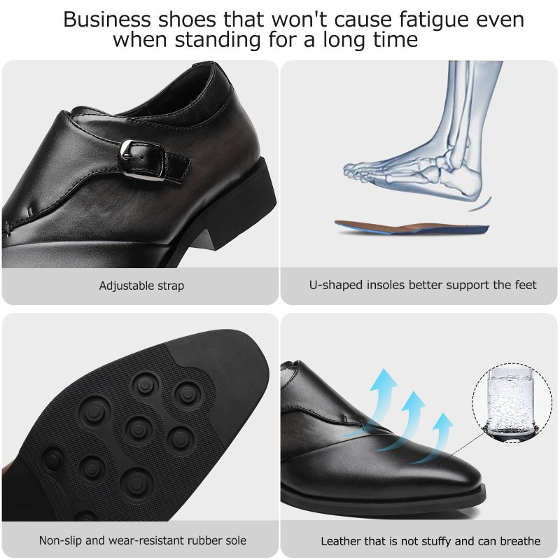 SANNAX Monk Strap Menâ€™s Dress Loafer Shoes Plain Toe Classic Oxfords Shoes for Formal Business Wedding Black - Image 5