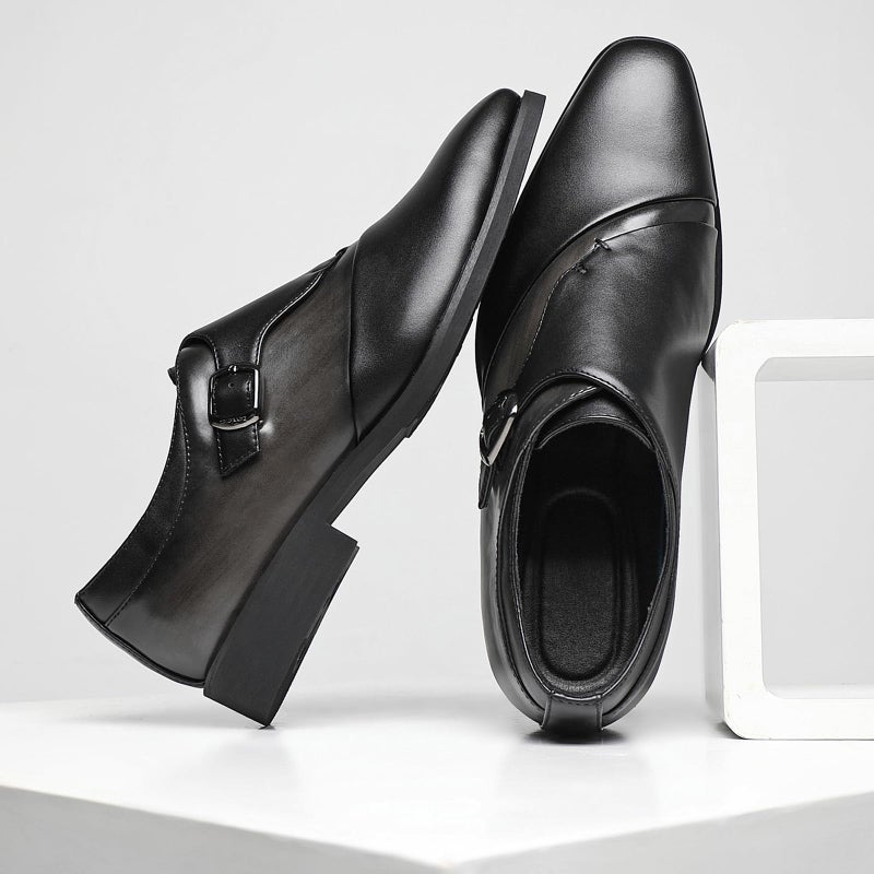 SANNAX Monk Strap Menâ€™s Dress Loafer Shoes Plain Toe Classic Oxfords Shoes for Formal Business Wedding Black - Image 3