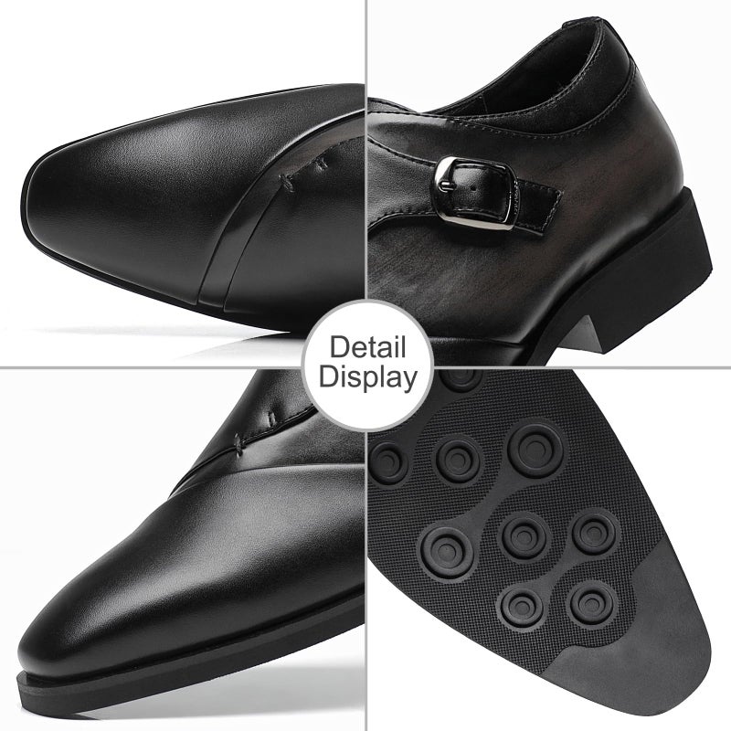 SANNAX Monk Strap Menâ€™s Dress Loafer Shoes Plain Toe Classic Oxfords Shoes for Formal Business Wedding Black - Image 4