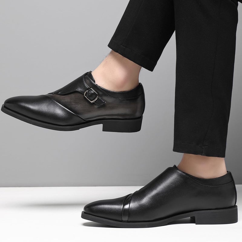 SANNAX Monk Strap Menâ€™s Dress Loafer Shoes Plain Toe Classic Oxfords Shoes for Formal Business Wedding Black - Image 2