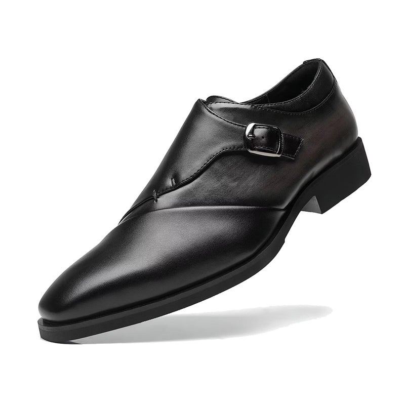 SANNAX Monk Strap Menâ€™s Dress Loafer Shoes Plain Toe Classic Oxfords Shoes for Formal Business Wedding Black - Image 1