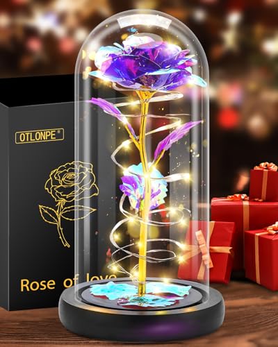 Otlonpe Glass Rose Flower, Womens Gifts for Christmas Valentines Day Mothers Day Teacher Appreciation Graduation, Birthday Gifts for Women Mom Wife Girlfriend Grandma Sister Teacher Friend (Purple) - Image 4