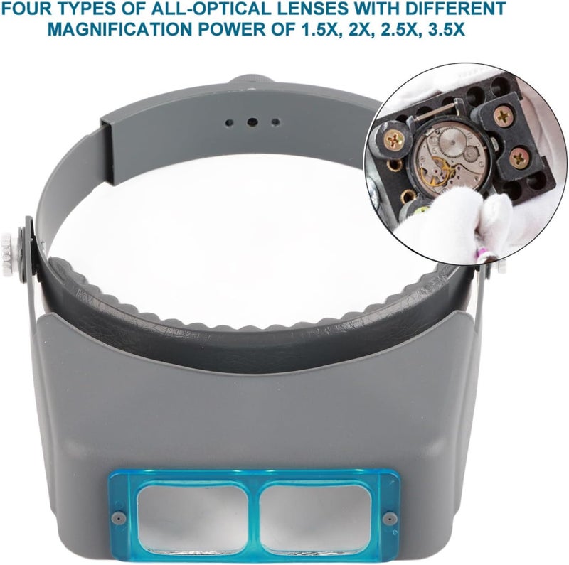 Headband Reading Magnifier with Four Optical Glass Lenses, Jewelry Repair Tool, Head Mount Magnifier with 15X., 2X, 25X., 35X. Magnification, Rotatable Screw - Image 2