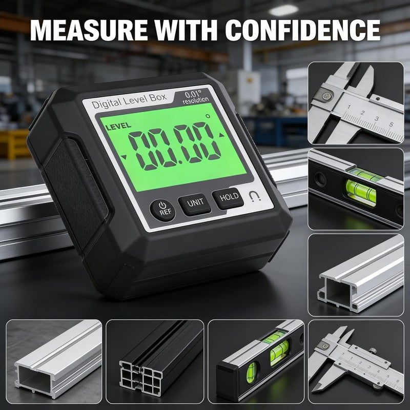 Digital Angle Gauge Finder, Magnetic Protractor Inclinometer, Portable Level Box, Black White - Easy Mode Switch, Multi - Purpose Use for Woodworking and Constructi (Black and White) - Image 4