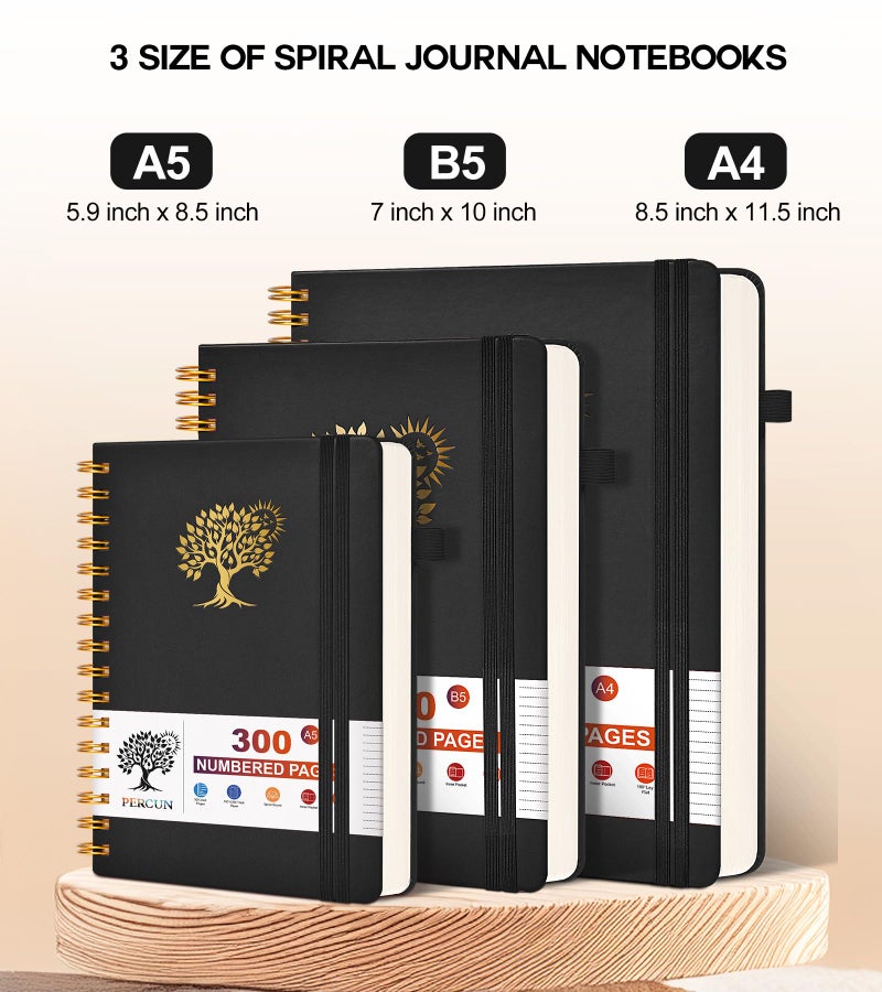 PERCUN Spiral Notebook Journal for Women Men, 300 Numbered Lined Pages, College Ruled, A5 Hardcover Spiral Bound Notebook for School, Work, Note Taking Writing, Leather Spiral Journal Medium 5.9"x8.5" - Image 2