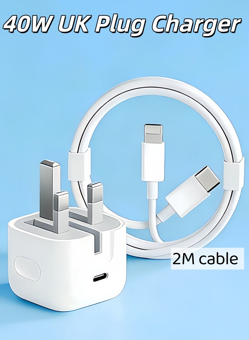 غولو شاحن سريع 40 واط لأجهزة آيفون | محول شاحن جداري سريع USB-C مع كابل USB-C بطول 2 متر، متوافق مع سلسلة آيفون من 8 إلى 14، وأجهزة آيباد، والعديد من هواتف أندرويد، ويدعم بروتوكولات الشحن السريع الرئيسية الأخرى مثل PD/QC/SCP/FCP/Samsung AFC/Apple 2.4A/BC. - Image 1