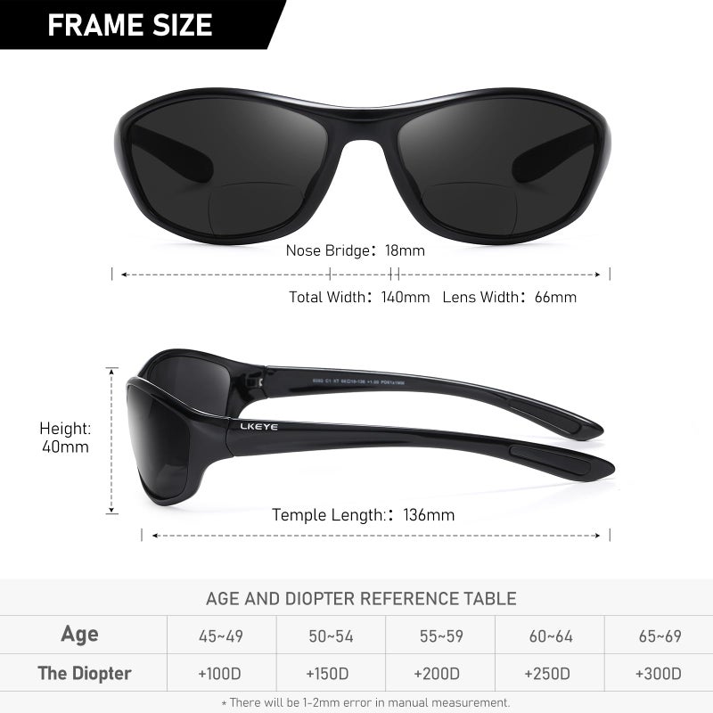 Lkeye Bifocal Reading Sunglasses For Men Women Sports Style Sun Reader Wrap Around Build-In Uv400 Driving Sports/Outdoor/Driving Eyewear Lk6092 (Red/Blue Magnifications+1.5X - Image 4