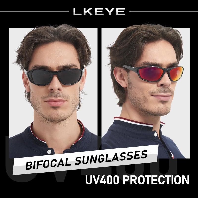 Lkeye Bifocal Reading Sunglasses For Men Women Sports Style Sun Reader Wrap Around Build-In Uv400 Driving Sports/Outdoor/Driving Eyewear Lk6092 (Red/Blue Magnifications+1.5X - Image 2