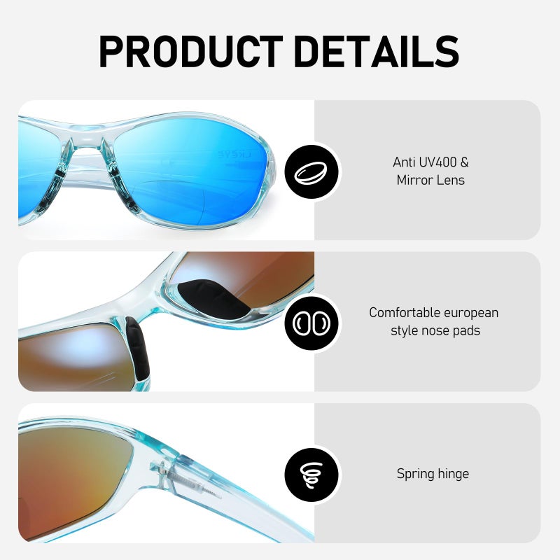 Lkeye Bifocal Reading Sunglasses For Men Women Sports Style Sun Reader Wrap Around Build-In Uv400 Driving Sports/Outdoor/Driving Eyewear Lk6092 (Red/Blue Magnifications+1.5X - Image 3