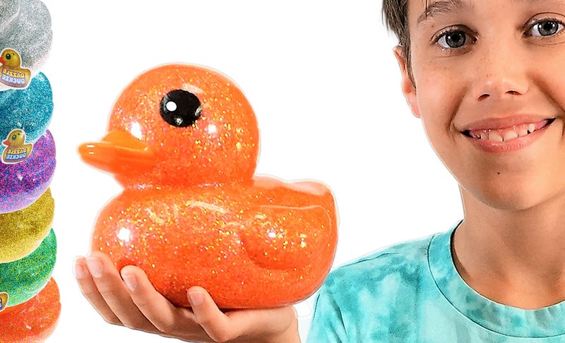 JA-RU Giant Glitter Rubber Ducks (1 Duck Assorted) 7" Large Rubber Duck. Kid Bath Toys. Stress Relief Fidget. Beach & Pool Toy. Baby Shower & Birthday Party Favors. 4346-1s - Image 1
