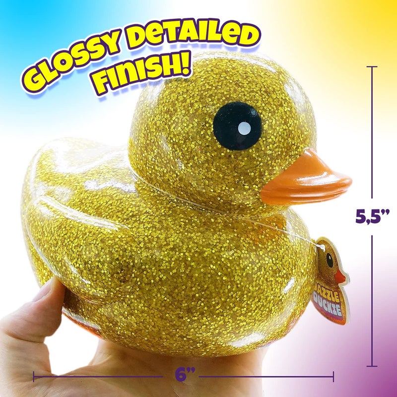 JA-RU Giant Glitter Rubber Ducks (1 Duck Assorted) 7" Large Rubber Duck. Kid Bath Toys. Stress Relief Fidget. Beach & Pool Toy. Baby Shower & Birthday Party Favors. 4346-1s - Image 5