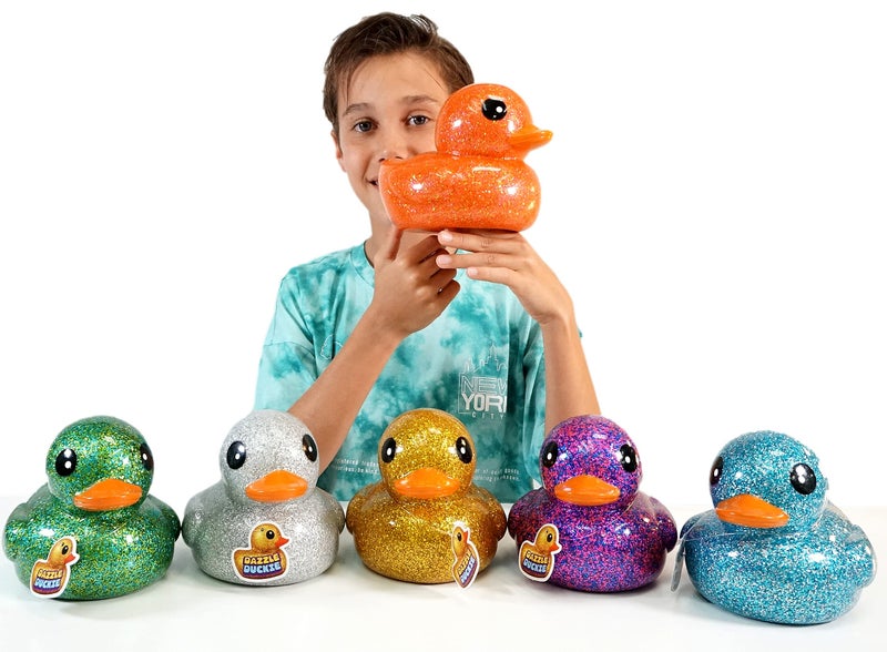 JA-RU Giant Glitter Rubber Ducks (1 Duck Assorted) 7" Large Rubber Duck. Kid Bath Toys. Stress Relief Fidget. Beach & Pool Toy. Baby Shower & Birthday Party Favors. 4346-1s - Image 2