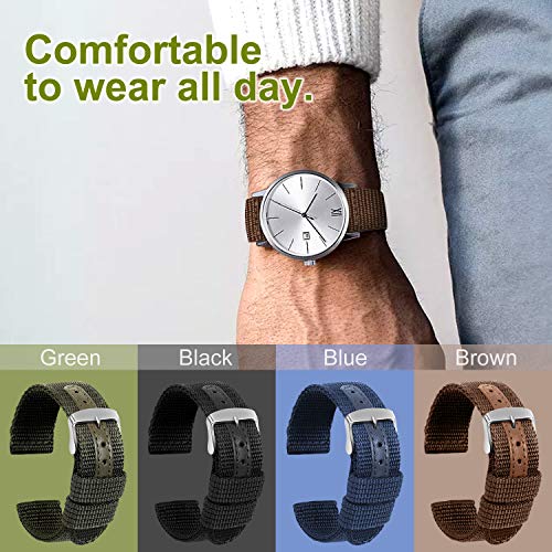ULLCHRO Nylon Watch Strap Replacement Canvas Watch Band Military Army Men Women - 18mm, 20mm, 22mm, 24mm Watch Bracelet with Stainless Steel Silver Buckle (20mm, Black) - Image 4