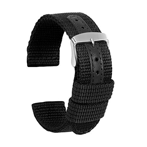 ULLCHRO Nylon Watch Strap Replacement Canvas Watch Band Military Army Men Women - 18mm, 20mm, 22mm, 24mm Watch Bracelet with Stainless Steel Silver Buckle (20mm, Black) - Image 1