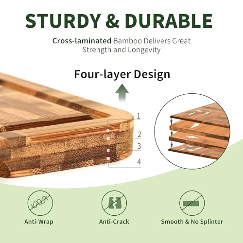 BAMBANG Bamboo Cutting Board for Kitchen with Juice Groove, End-Grain Butcher Block Chopping Boards, Checkered Wooden Cutting Boards Set of 3 with Stand, Knife-Friendly, Serving Tray - Image 2