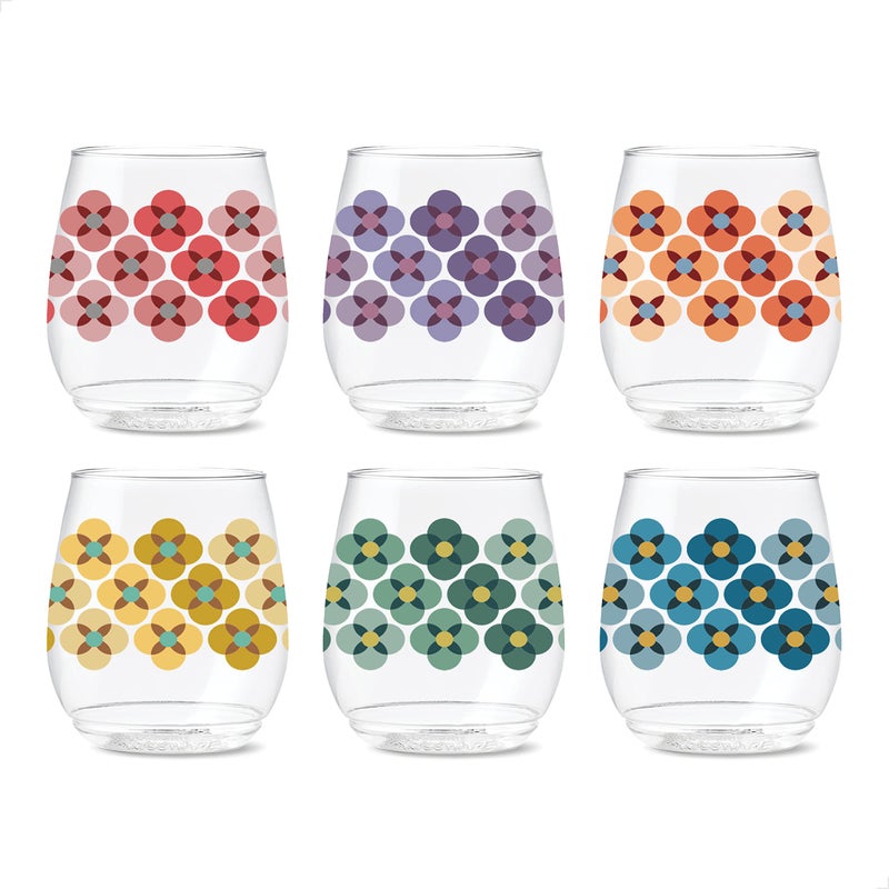 TOSSWARE POP 14oz Vino Designer Series  Shapes 1 SET OF 6 Premium Quality Recyclable Unbreakable  Crystal Clear Plastic Printed Glasses