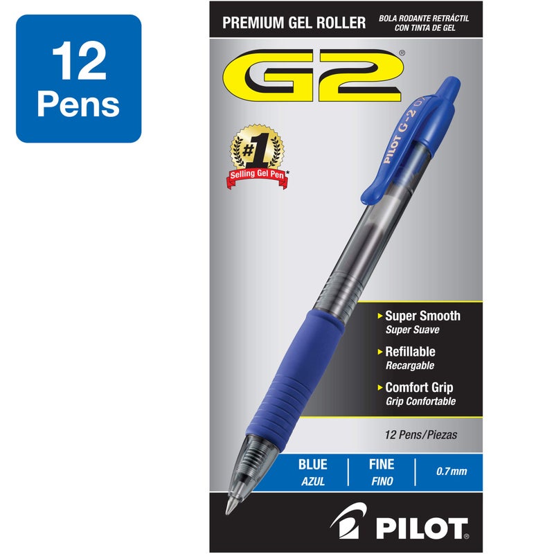 Pilot, G2 Premium Gel Roller Pens, Fine Point 0.7 mm, Blue, Pack of 12 - Image 1