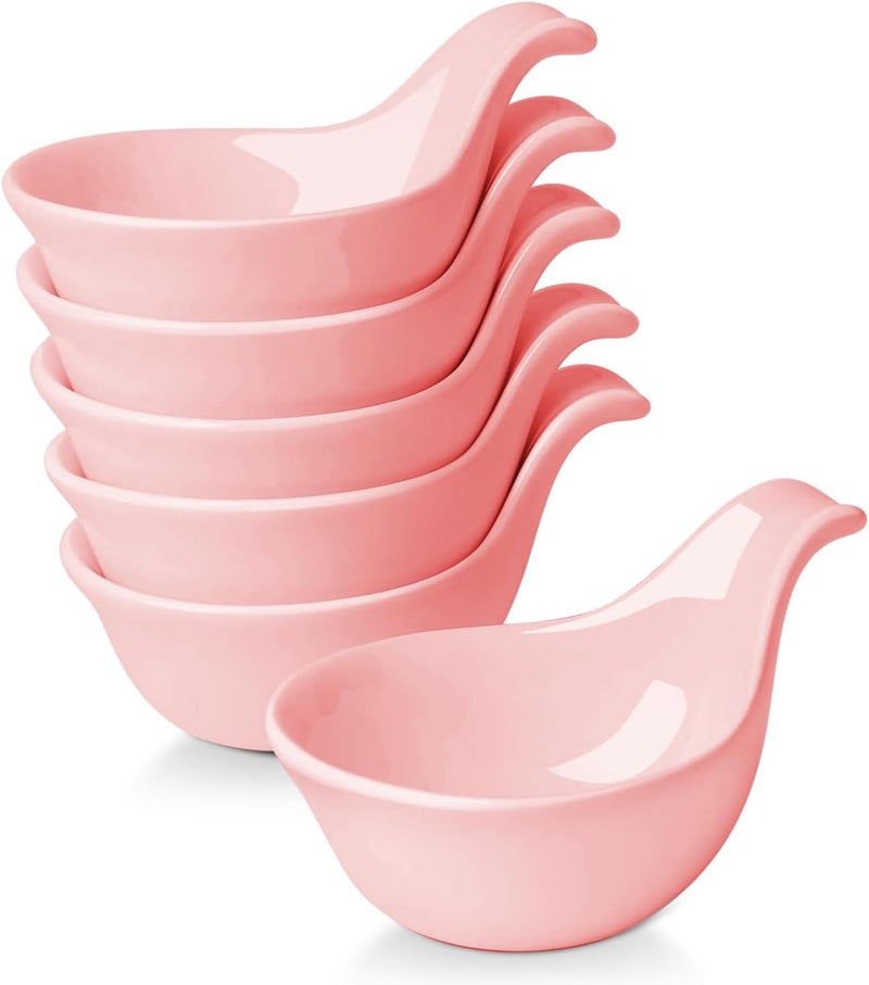 Flexzion Ceramic Dipping Bowls Small Bowls for Dipping with Handle Condiment Cups Soy Sauce Dish Porcelain Ramekins Sauce Holders Containers for Small Side Dishes Dips  3 oz Set of 6 Pink - Image 1