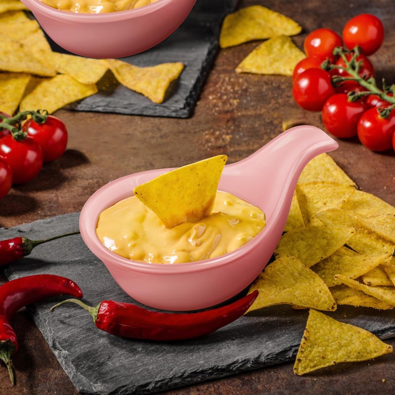 Flexzion Ceramic Dipping Bowls Small Bowls for Dipping with Handle Condiment Cups Soy Sauce Dish Porcelain Ramekins Sauce Holders Containers for Small Side Dishes Dips  3 oz Set of 6 Pink - Image 2