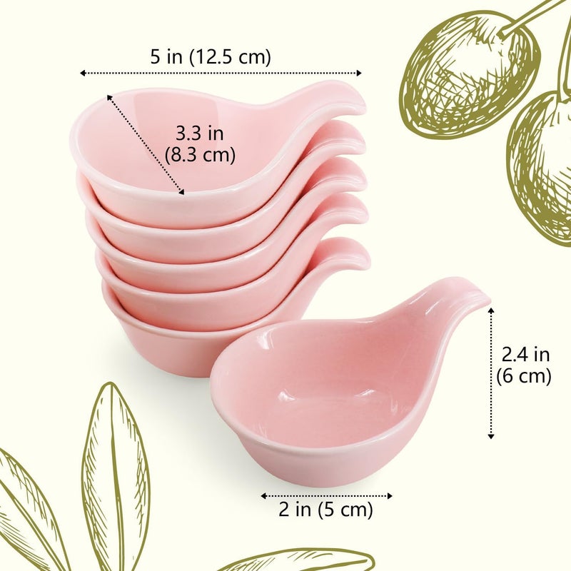 Flexzion Ceramic Dipping Bowls Small Bowls for Dipping with Handle Condiment Cups Soy Sauce Dish Porcelain Ramekins Sauce Holders Containers for Small Side Dishes Dips  3 oz Set of 6 Pink - Image 4