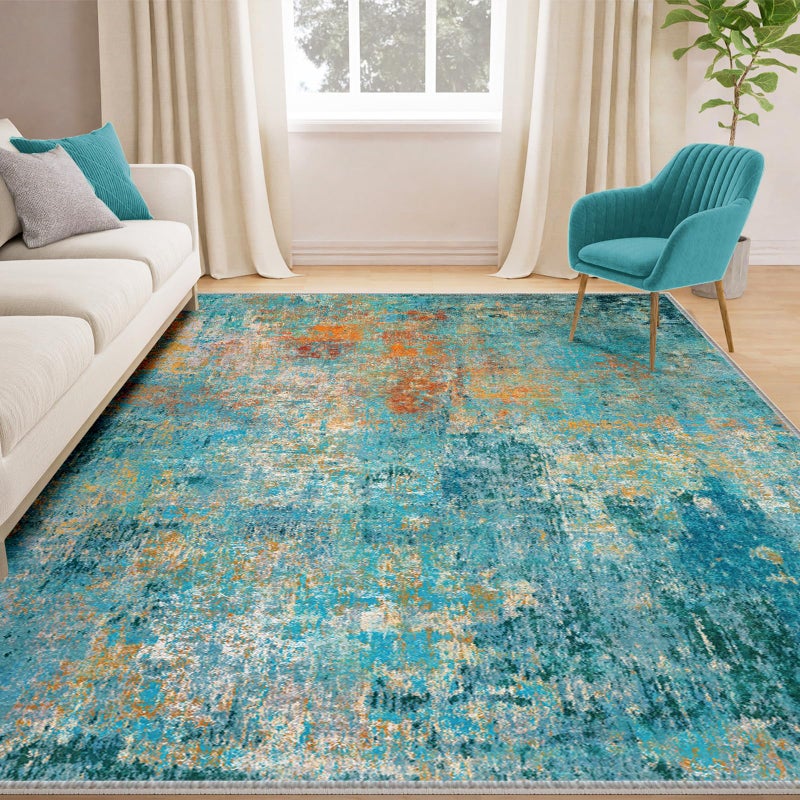 RELEANY Washable Area Rugs 5x7 NonSlip Modern Abstract Soft for Living Room Entryway Bedroom Nursery Print Pattern Teal Blue Green Orange Rust Red Colorful