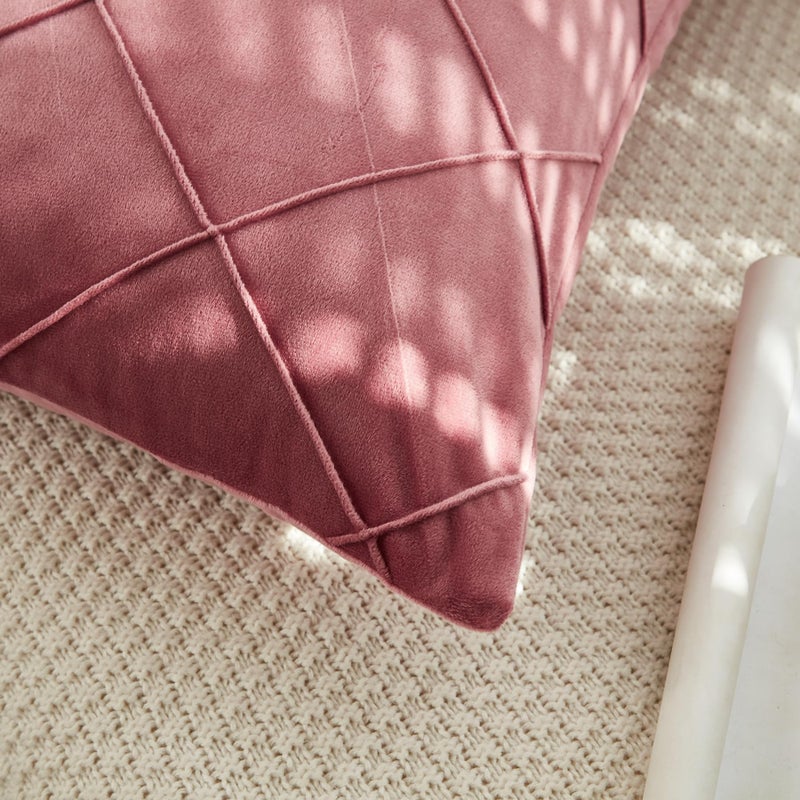 JAUXIO Diamond Pinch Pleated Crystal Velvet Pillowcases 2 Pack Solid Pintuck Throw Cushion Cover for Home Decor Hidden Zipper Closure (Dusty Rose  King) - Image 4